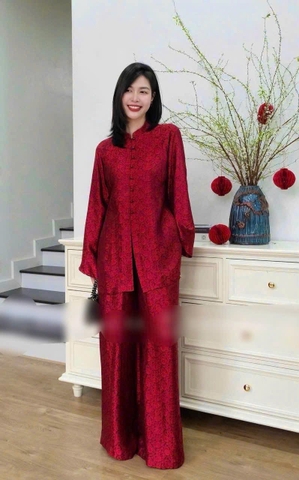 Bộ lụa pháp phục Na Na hoa cúc 3 màu ghi, hồng, đỏ