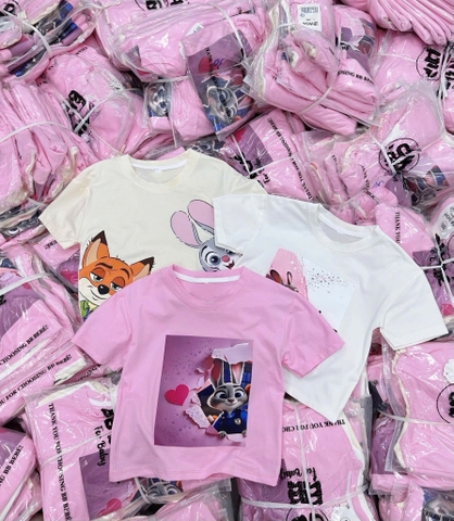 Set 3 áo phông cộc tay Zootopia bé gái trắng, be, hồng
