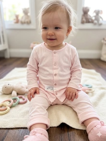 Bộ cotton dài tay Ettoi xuất Hàn 2 màu xanh và hồng