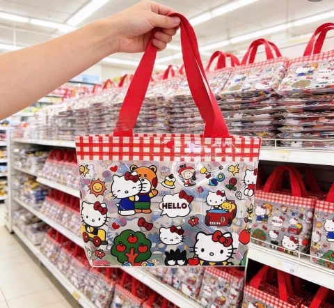 Túi đeo vai Hello Kitty trong suốt quai đỏ