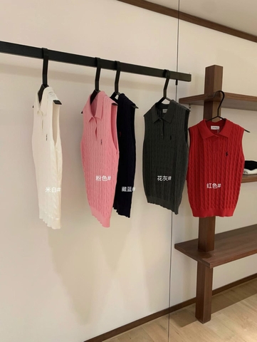 Áo polo ba lỗ len dệt WG.WE 3 màu xám, đỏ, hồng