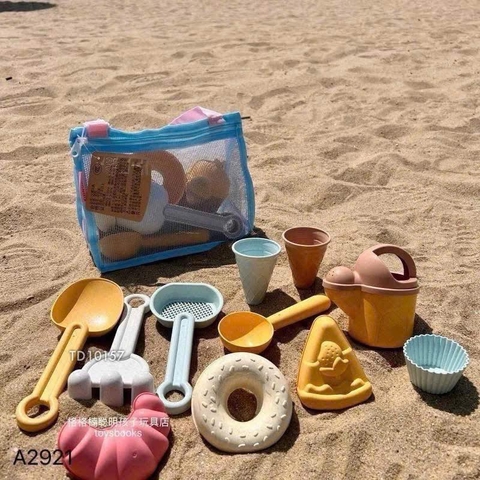 Bộ xúc cát màu pastel kèm túi 2 màu xanh, vàng