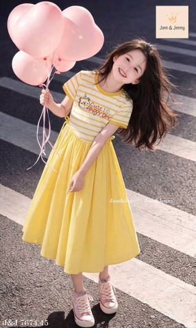 Váy cotton thô Jam&jenny vàng kẻ ngang Cute Happy Day