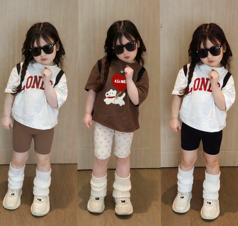 Set 3 quần legging lửng cho bé gái hoa nhí, đen, nâu