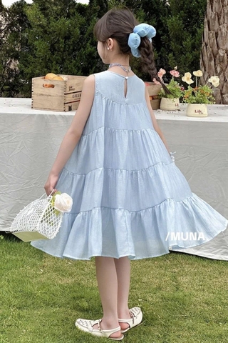 Váy voan suông Munaya Studio màu xanh sát nách size đại cho bé