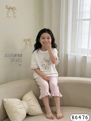 Bộ cotton lửng xuất Hàn 5 mẫu Gấu thỏ, Gấu xám, Nơ xinh, Hello Kitty, Gấu nơ hồng