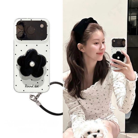 Combo 3 món ốp case hoa chấm bi (ốp + charm+ dây)