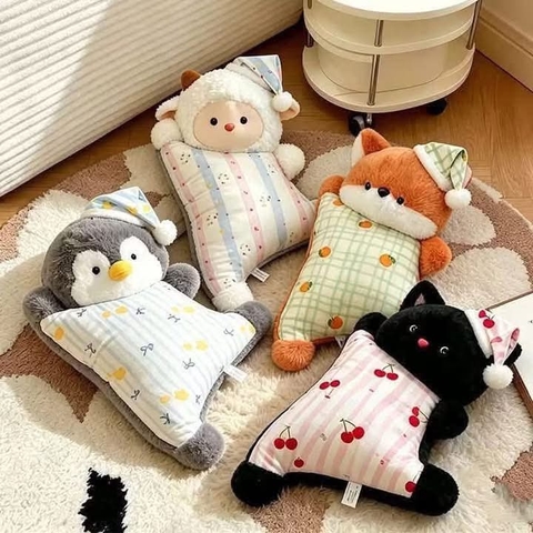 Gối ôm, tựa lưng động vật 5 mẫu Chim cánh cụt, Cừu trắng, Mèo đen, Cáo cam, Heo hồng
