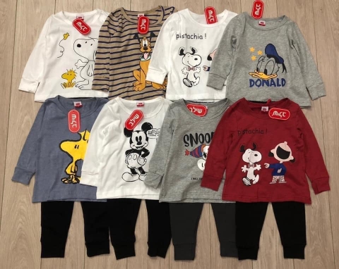 Bộ cotton Muji dài tay bé trai 8 mẫu Snoopy, Mickey, Donald