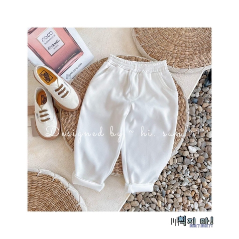 Quần kaki trắng cạp chun bé trai phối áo dài