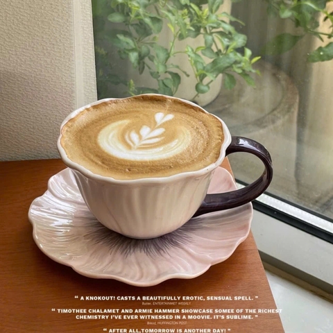 Cốc sứ hoa hồng tím kèm đĩa