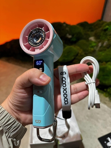 Quạt cầm tay Goojodoq 4000mAh màu xanh hồng pastel có đèn pin
