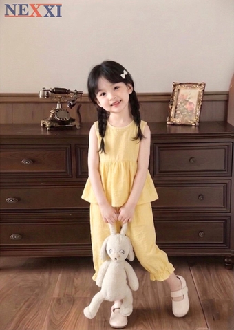 Bộ áo sát nách kẻ thô lanh quần bom Nexxi 3 màu hồng, vàng, tím