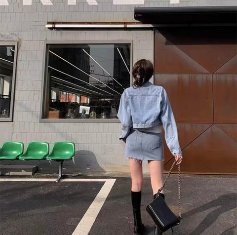 Chân váy jean denim Zara dáng chữ A dọc gân