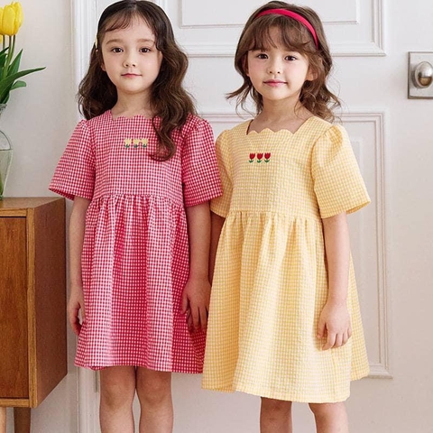 Váy thô xốp kẻ caro thuê hoa ALFONSO 2 màu vàng, đỏ