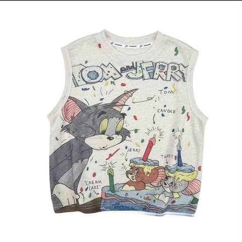 Áo phông sát nách cotton Tom&Jerry màu trắng