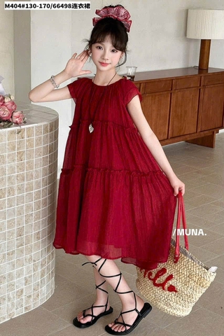 Váy maxi voan cộc tay đỏ Munaya bồng bềnh size đại