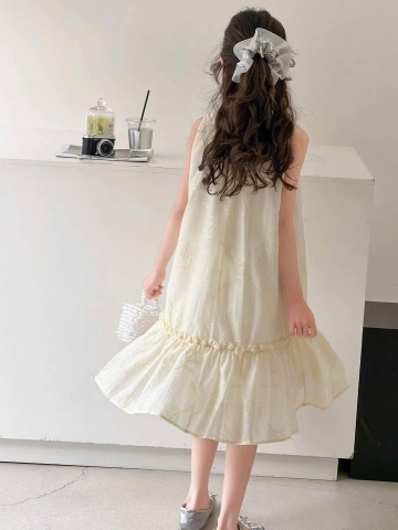Váy maxi sát nách voan họa tiết chìm màu trắng kem