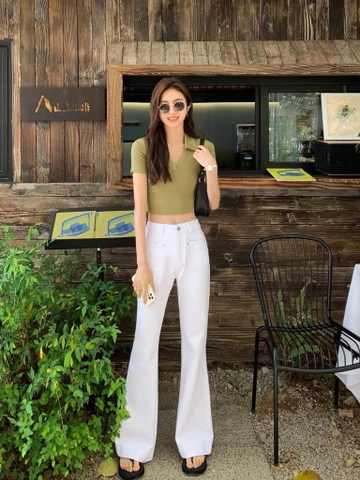 Quần jean MLB trắng ống loe