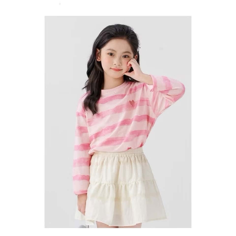 Áo cotton dài tay loang hồng thêu trái tim