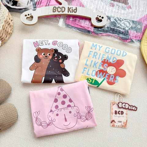 Set 3 áo dài tay cotton raglan tone hồng gấu, hoa...