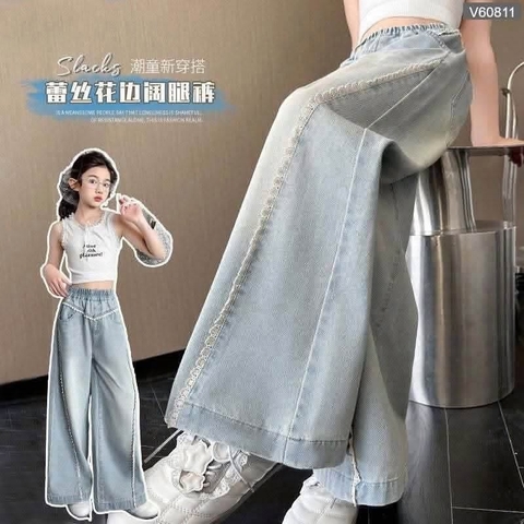 Quần jean suông viền ren size đại bé gái