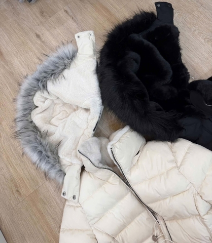 Áo khoác parka ZARA có mũ lót lông 2 màu đen, trắng