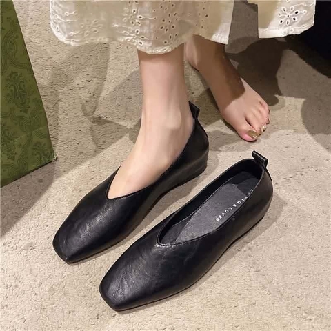 Giày mũi vuông độn đế 3 màu nâu, đen, bạc