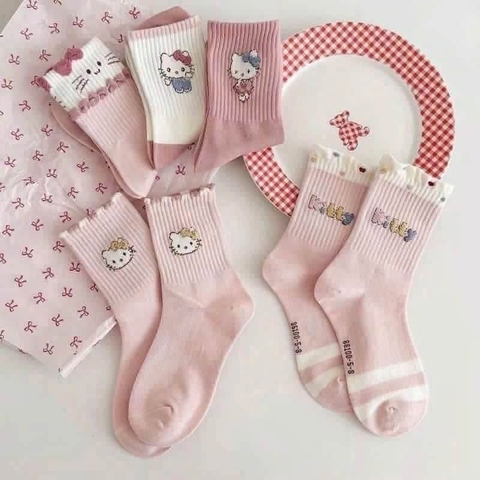 Set 10 đôi tất Hello Kitty tông hồng, trắng