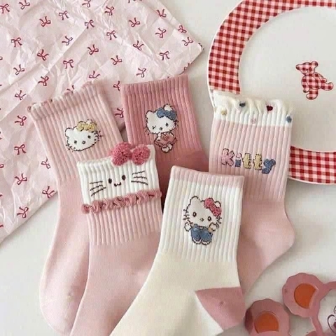 Set 10 đôi tất Hello Kitty tông hồng, trắng