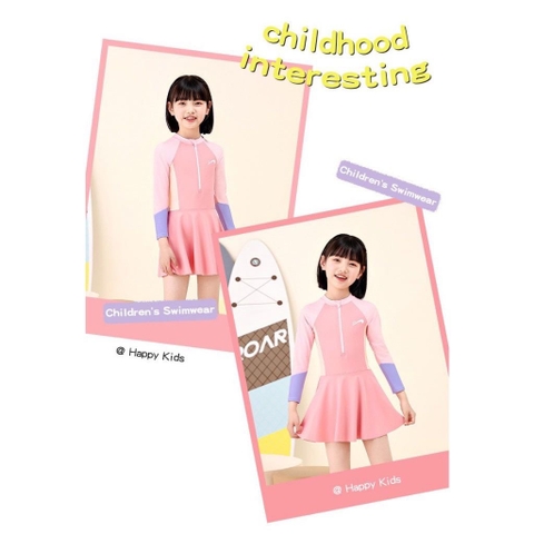 Bộ bơi Yuke liền dáng váy 2 màu hồng và tím phối tay