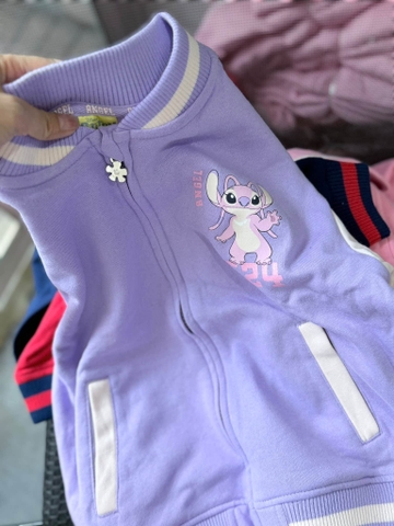 Áo khoác bomber nỉ da cá Stitch Disney tím