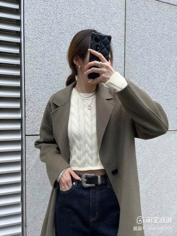 Áo ICICLE khoác dạ blazer dáng dài màu rêu đậm