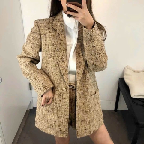 Áo khoác Sandro dạ tweed màu vàng