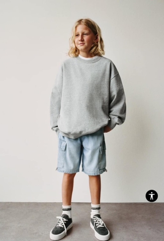 Quần sooc jean lửng Zara túi hộp bé trai dây rút 2 màu xanh, đen