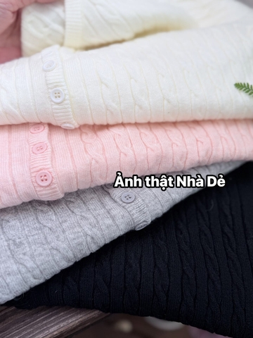 Áo len tay dài 4 màu cổ tròn vặn thừng đen, hồng, trắng, xám cài cúc