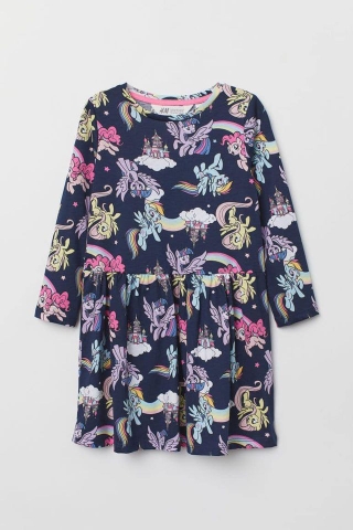 Váy cotton dài tay H&M Pony màu xanh tím than thu đông