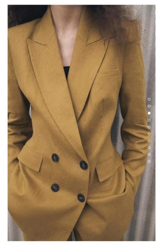 Áo blazer Zara linen vạt đắp chéo màu vàng nâu