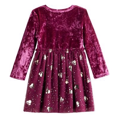 Váy nhung dài tay KOHL'S Jumping Beans Disney màu đỏ mận Mickey nhũ vàng