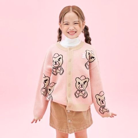 Áo khoác len cardigan gấu MLB 2 màu nâu be, hồng