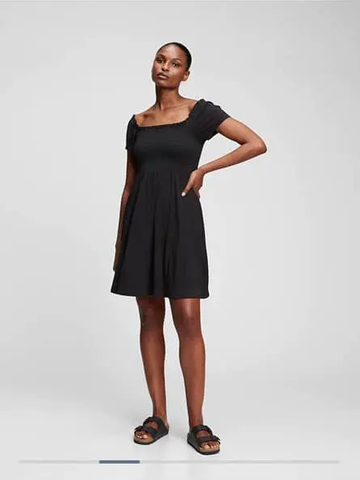 Váy cotton Gap mẹ smock ngực 3 màu xanh rêu, vàng, da báo
