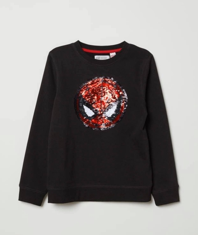 Áo nỉ da cá dài tay kim sa lật H&M dài tay người nhện đen