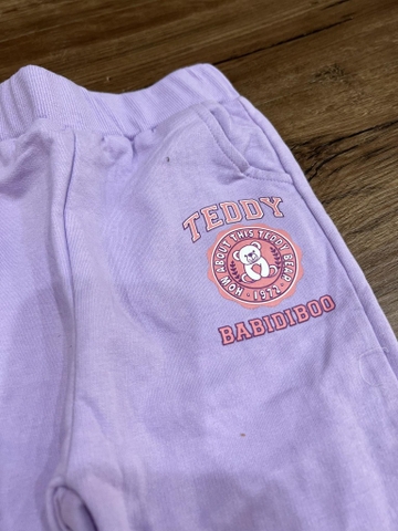 Quần nỉ da cá bo gấu logo gấu Teddy màu tím hãng Babidiboo