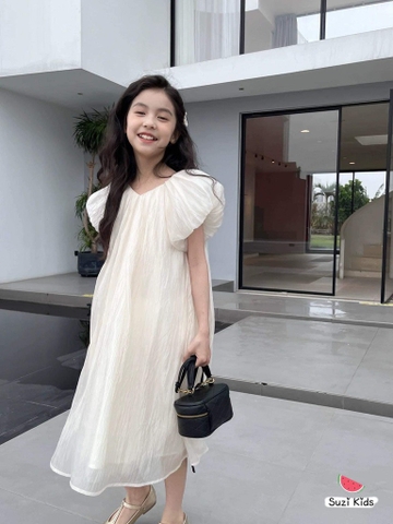 Váy voan xoè tay phồng Suzi Kids màu trắng cho bé