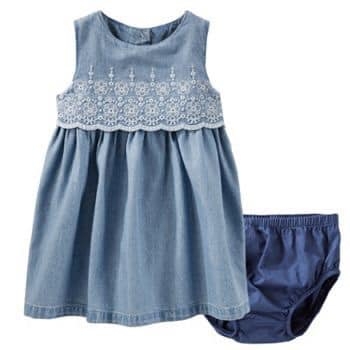 Váy denim sát nách Oshkosh Baby BGosh kèm chip kết hợp thêu hoa chân ren 2 màu đậm nhạt