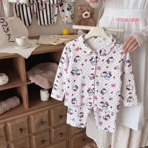 Bộ Pyjama Qibao trắng hình Hello Kitty chấm bi nơ đỏ