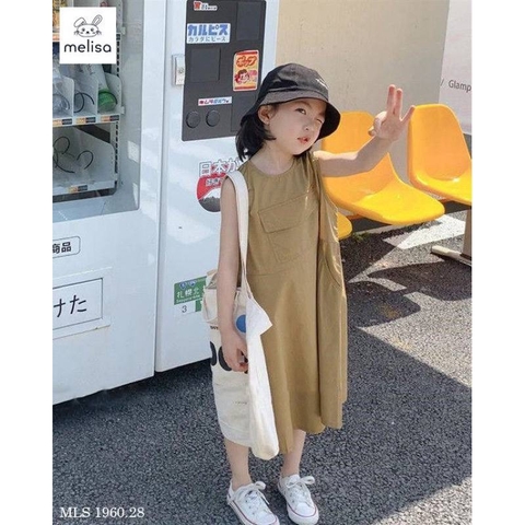 Váy suông dáng dài hãng Melisa sát nách nâu tây túi ngực
