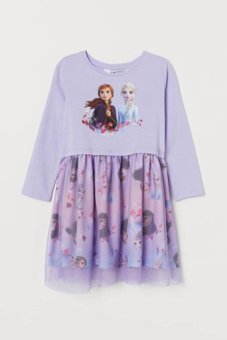 Váy Elsa Anna H&M dài tay màu tím chân voan