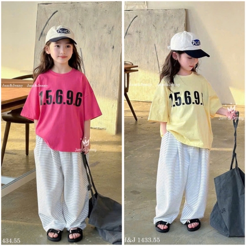 Bộ cộc tay Jam&Jenny 1.5.6.9.6 2 màu hồng và vàng phối quần suông kẻ