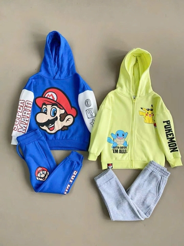 Bộ nỉ da cá dài tay mẫu Pokemon và Super Mario